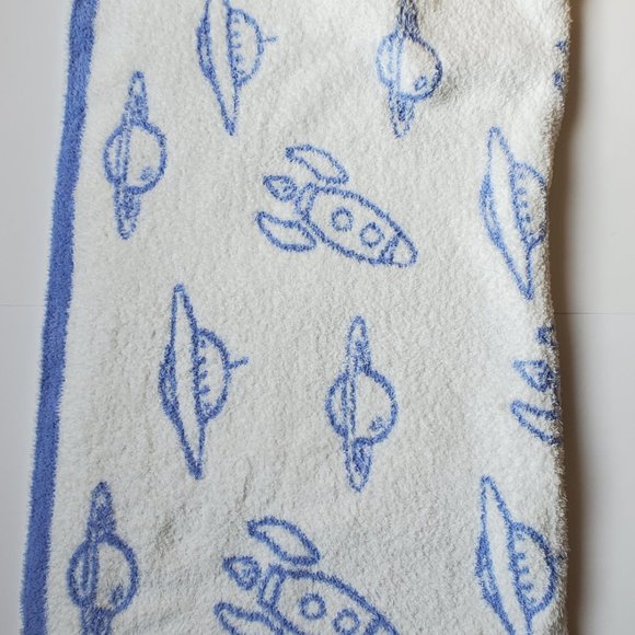 BNWT NOVOGRATZ Spaceships Blue White Soft Fuzzy Reversible Baby Blanket science - Picture 6 of 6
